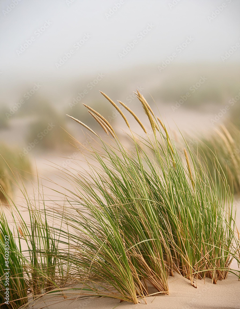 Obraz premium Trawy na wydmach nad morzem, tapeta, dekoracja.
