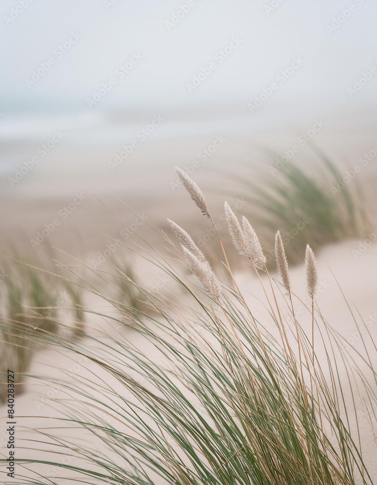 Obraz premium Trawy na wydmach nad morzem, tapeta, dekoracja.