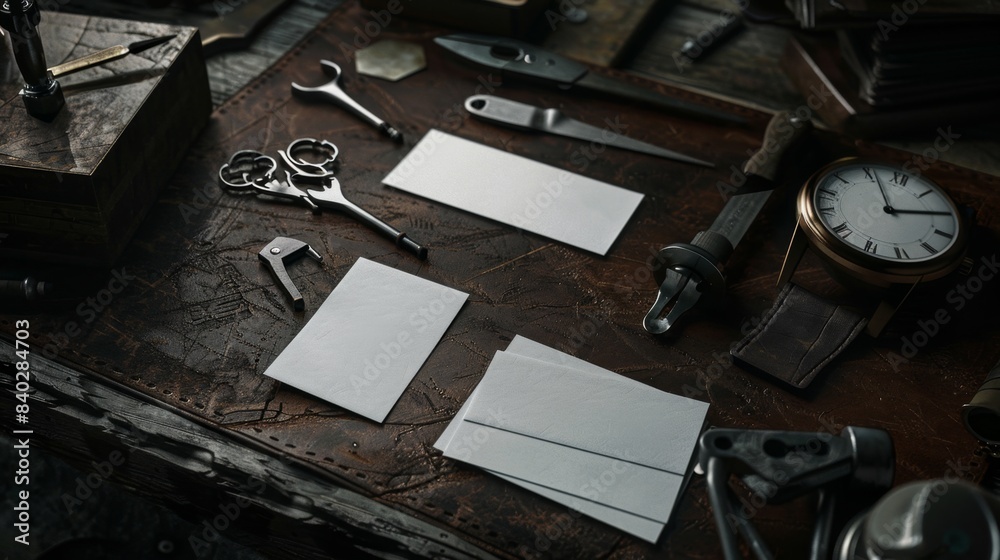 Exquisite Timepiece Crafting Precision Watchmaker Tools on Leather Background