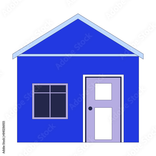 Cottage house exterior 2D linear cartoon object. Rural architecture. Small apartment building isolated line vector element white background. Country home facade color flat spot illustration © The img