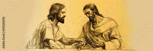 Biblical Illustration of Jesus Washing the Feet of Peter, Ideal for Banner,Christian banner