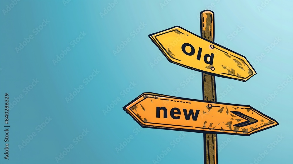 Old vs New signpost, one arrow pointing to the left with Old vs New signpost, one arrow pointing to the left with