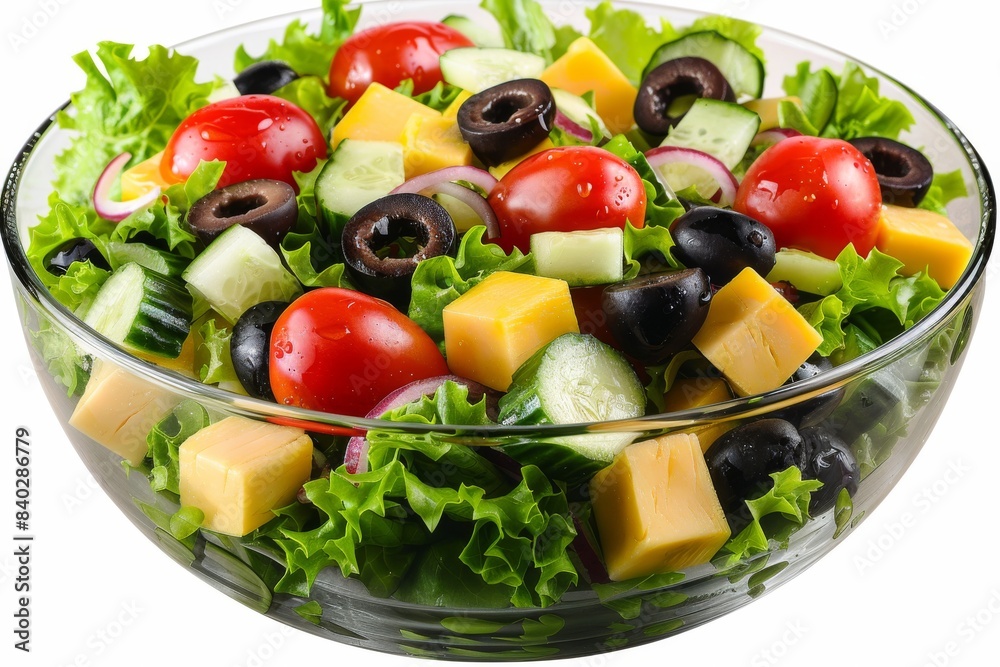 Fresh garden salad with mixed greens, cherry tomatoes, cucumbers, and black olives, showcasing the vibrant colors and healthy ingredients, perfect for food photography and healthy eating enthusiasts Fresh garden salad with mixed greens, cherry tomatoes, cucumbers, and black olives, showcasing the vibrant colors and healthy ingredients, perfect for food photography and healthy eating enthusiasts