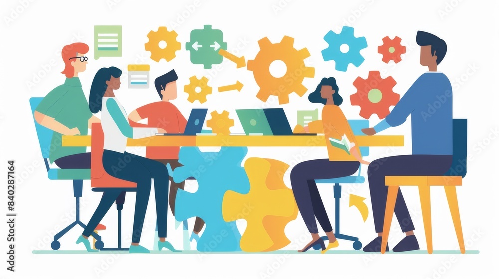 Diverse team of professionals collaborating on a project with synergy and efficiency Diverse team of professionals collaborating on a project with synergy and efficiency