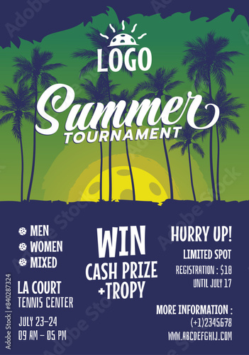 summer pickleball tournament flyer with summer mood for banner, poster, flyer, etc.