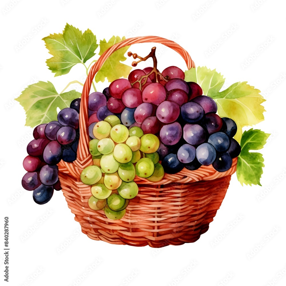 Vibrant Wicker Basket Overflowing with Flavorful Green and Purple Grapes Vibrant Wicker Basket Overflowing with Flavorful Green and Purple Grapes