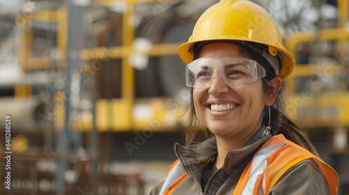 female engineer of Hispanic descent construction site , smiling Latina construction worker © Panupan