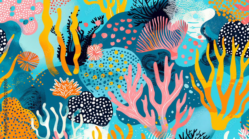 Seamless pattern with hand drawn coral reef. Vector illustration. Stock ...