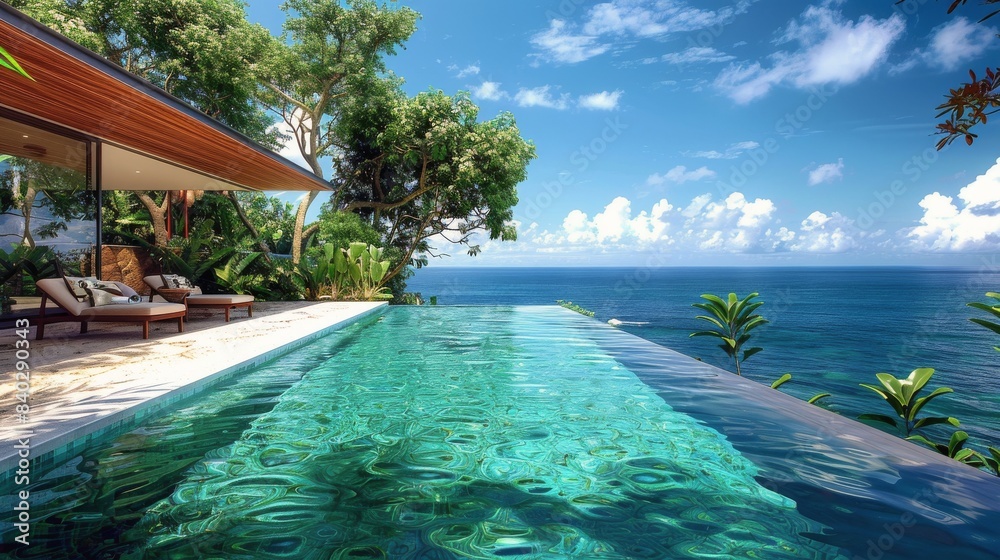 Infinity Pool Overlooking the Ocean on a Sunny Day