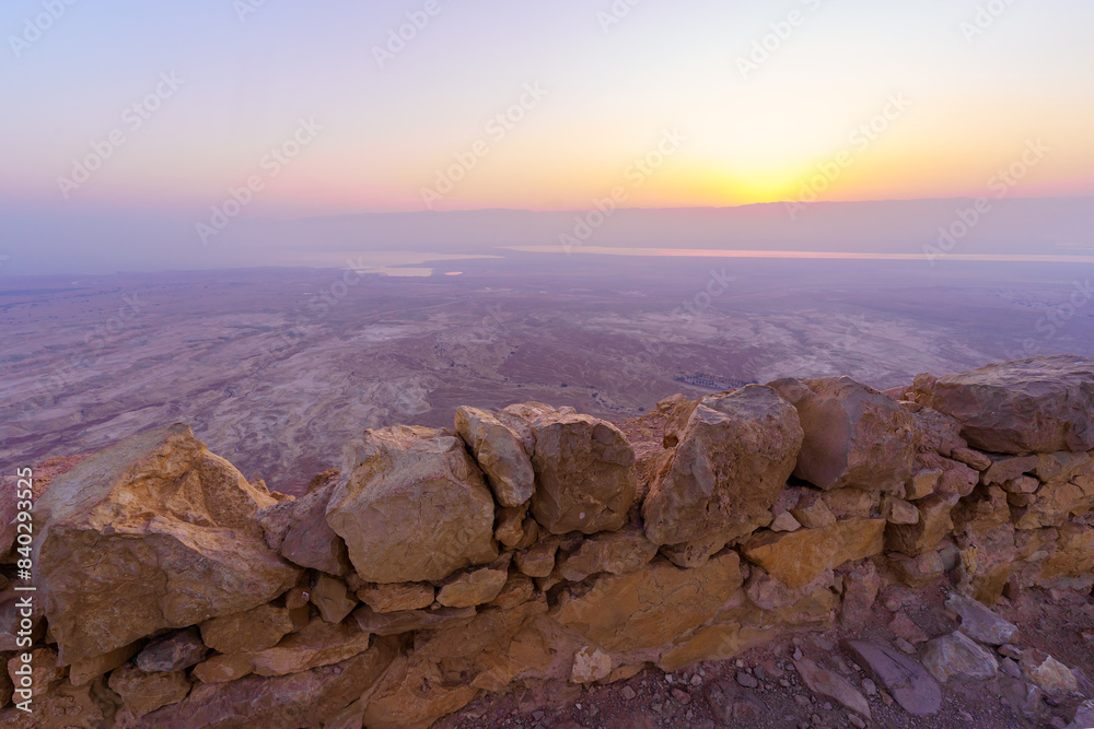 Sunrise view of the ruins of Masada Fortress