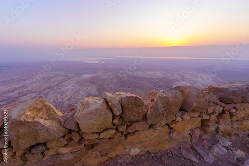 Obraz na płótnie Sunrise view of the ruins of Masada Fortress w salonie