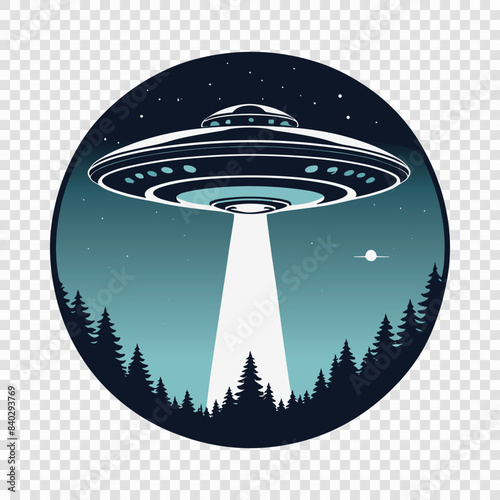 Futuristic UFO with Beam of Light Illustration