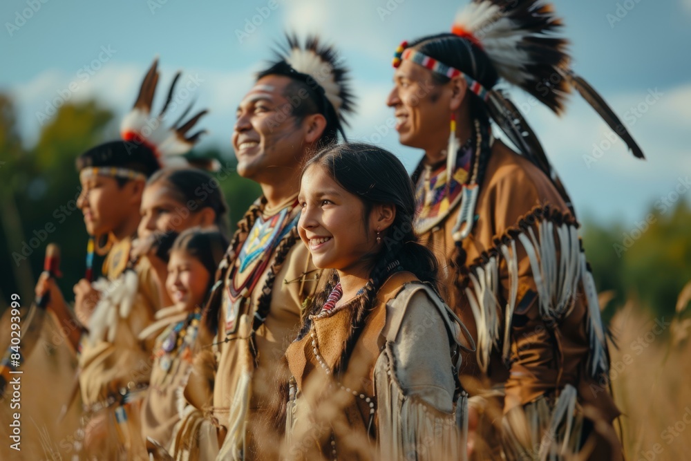 Indigenous people day. Iroquois Nation family portrait, smiling on ...