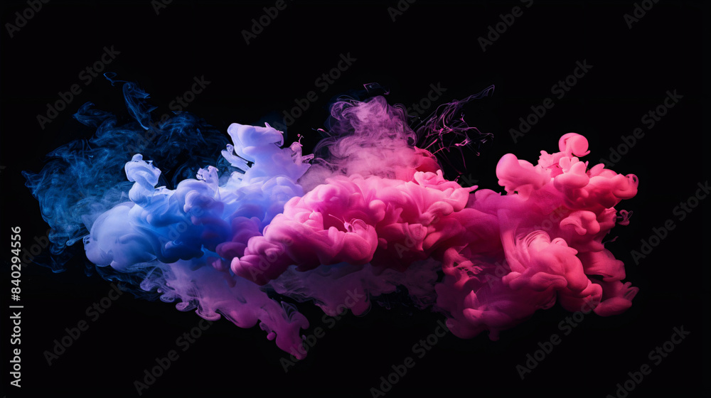 Abstract vibrant smoke clouds in blue, purple and pink hues against a black backdrop Abstract vibrant smoke clouds in blue, purple and pink hues against a black backdrop