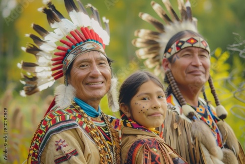 indigenous people day. Ojibwa Nation family portrait, smiling on sunny day on native land. photo