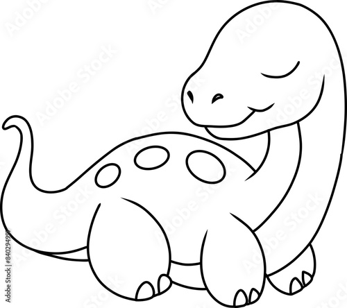Hand drawn brachiosaurus dinosaur sleep. cartoon outline