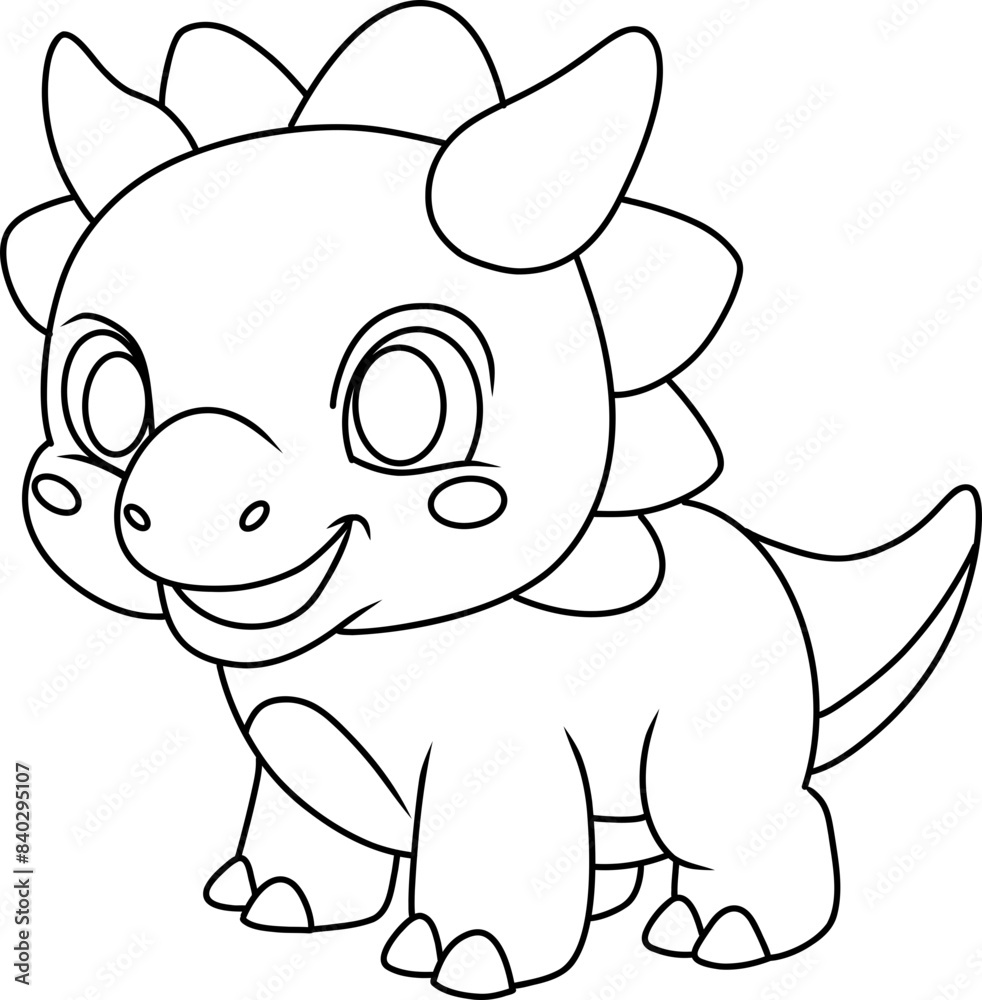 Fototapeta premium Hand drawn triceratops dinosaur happy. cartoon outline