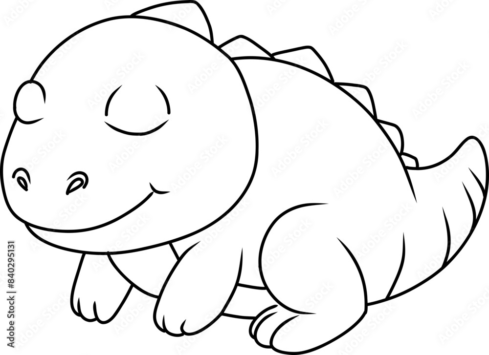 Hand drawn velociraptor dinosaur sleep. cartoon outline Hand drawn velociraptor dinosaur sleep. cartoon outline