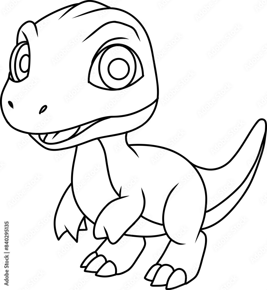 Hand drawn velociraptor dinosaur happy. cartoon outline Hand drawn velociraptor dinosaur happy. cartoon outline