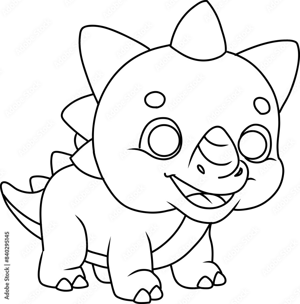 Hand drawn triceratops dinosaur happy. cartoon outline Hand drawn triceratops dinosaur happy. cartoon outline