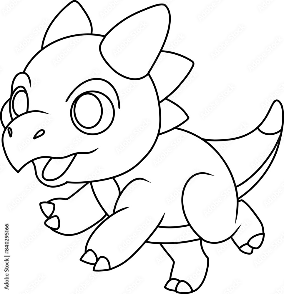 Hand drawn triceratops dinosaur running. cartoon outline Hand drawn triceratops dinosaur running. cartoon outline