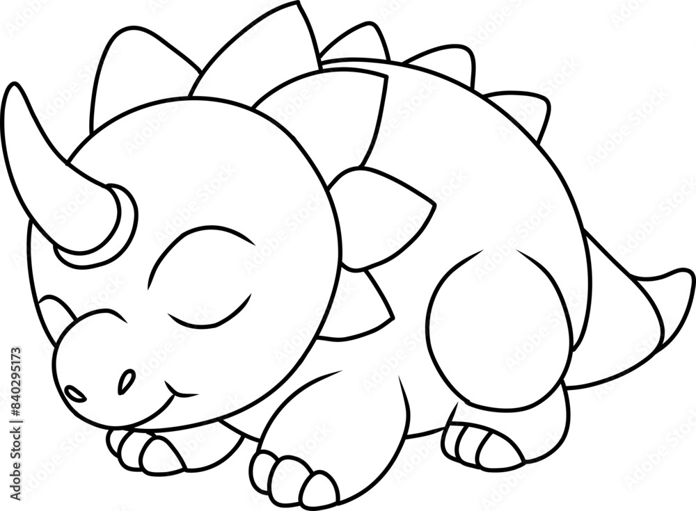 Fototapeta premium Hand drawn triceratops dinosaur sleep. cartoon outline