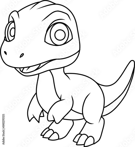 Hand drawn velociraptor dinosaur happy. cartoon outline