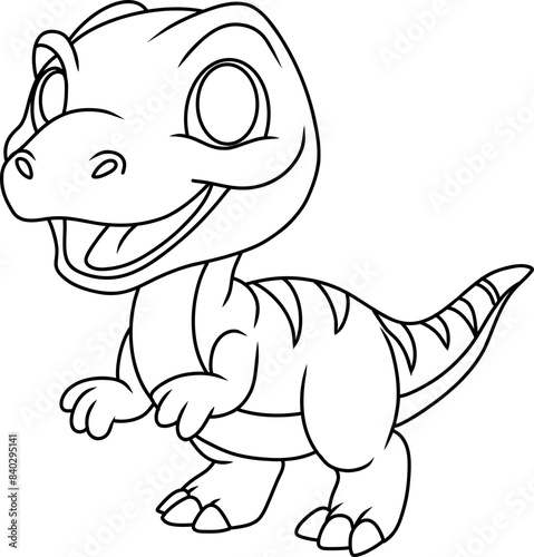Hand drawn velociraptor dinosaur happy. cartoon outline