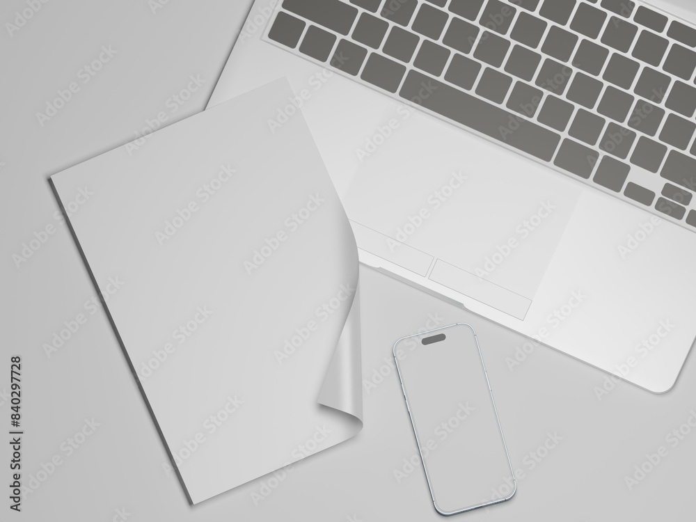 A4 flyer with laptop 3d illustration with white background A4 flyer with laptop 3d illustration with white background