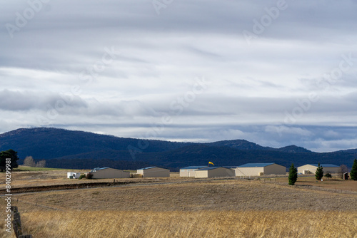 Winter landscape with a small aircraft airfield in the foreground
