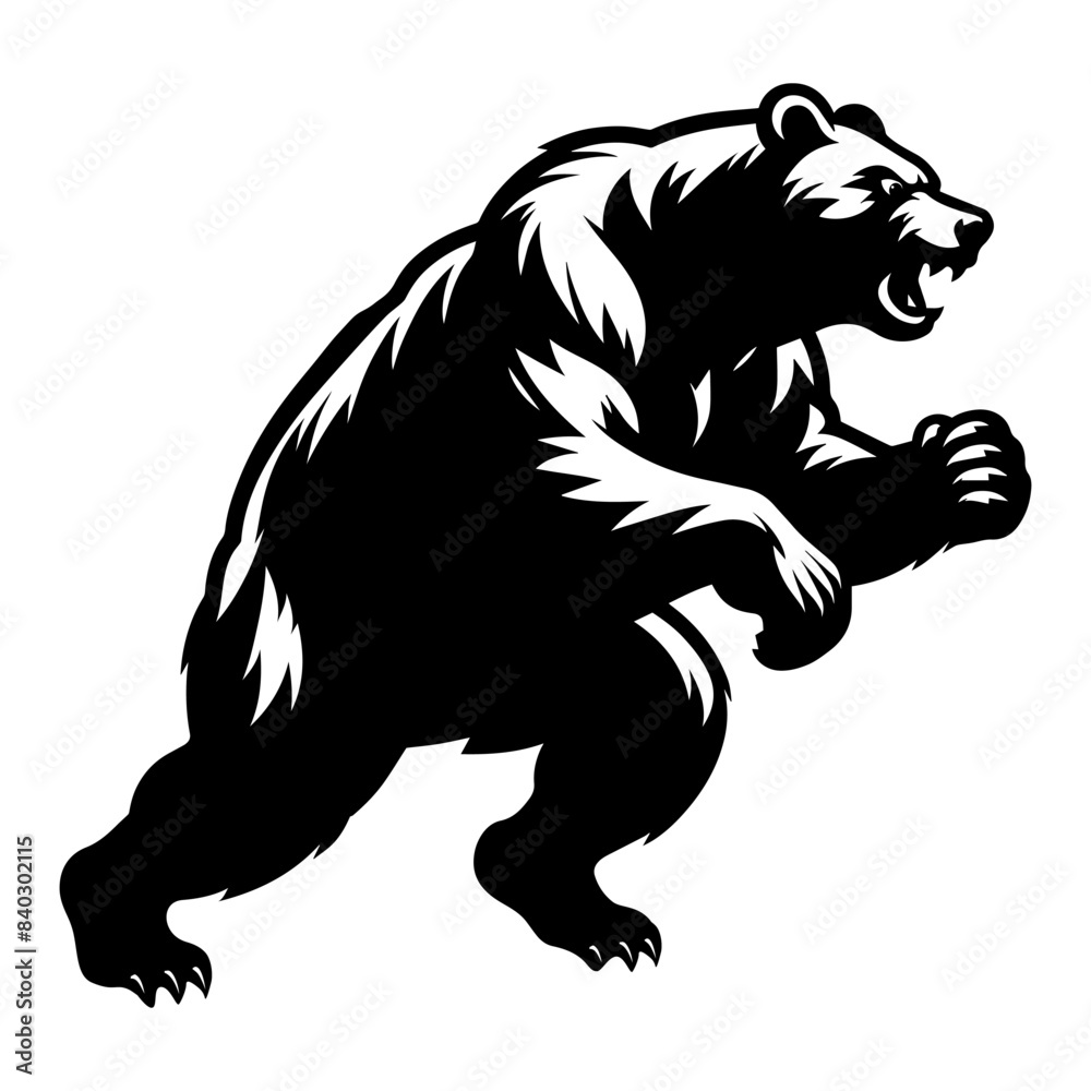 Obraz premium Angry bear silhouette clip art. Vector illustration