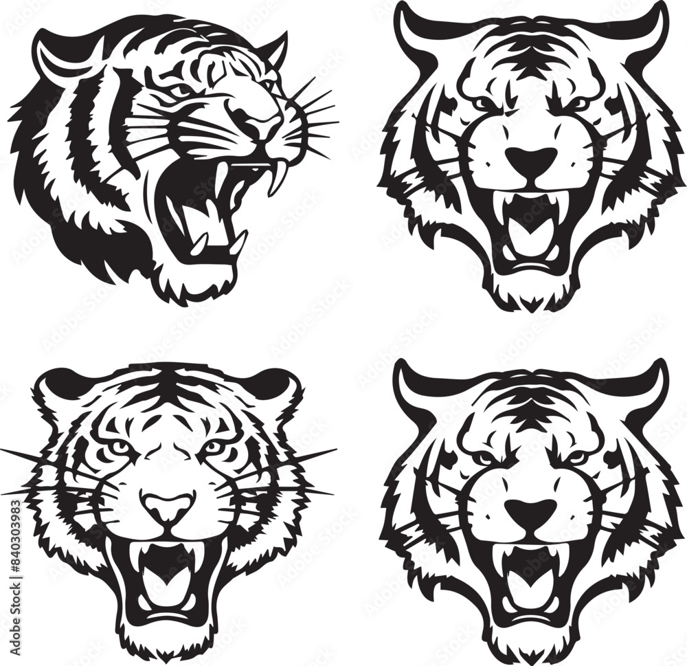 Collection Of Four Engravings With Tiger Head Collection Of Four Engravings With Tiger Head