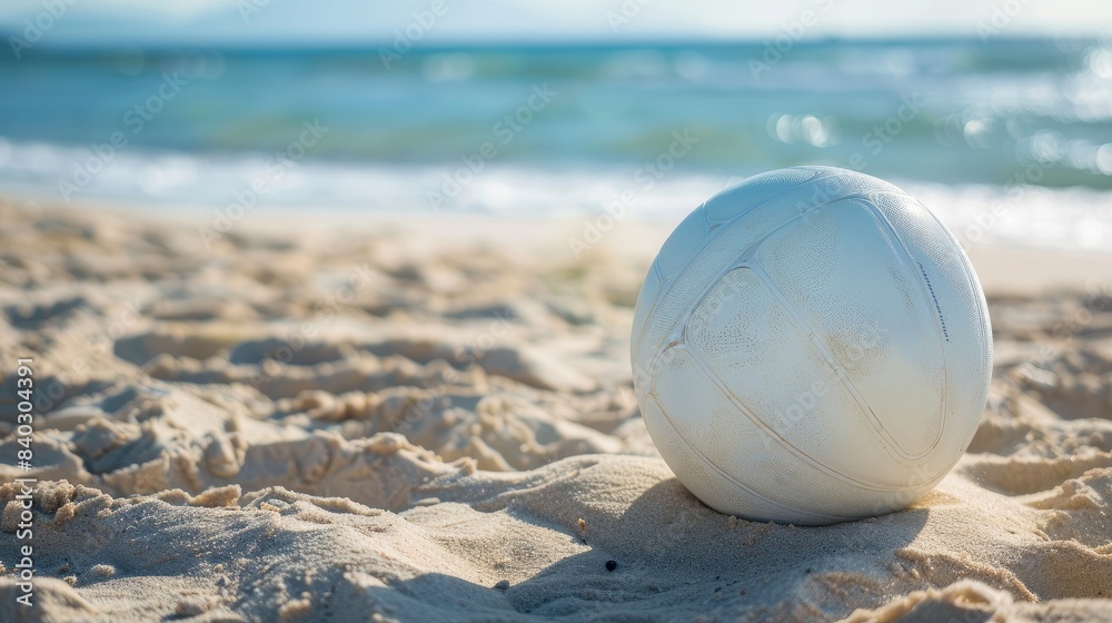 A Beachside Moment: A White Ball Nestled in the Sand A Beachside Moment: A White Ball Nestled in the Sand