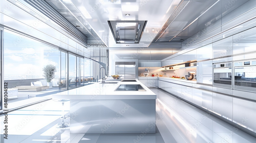 Naklejka premium Futuristic culinary technology: futuristic culinary technology in a high-tech kitchen.
