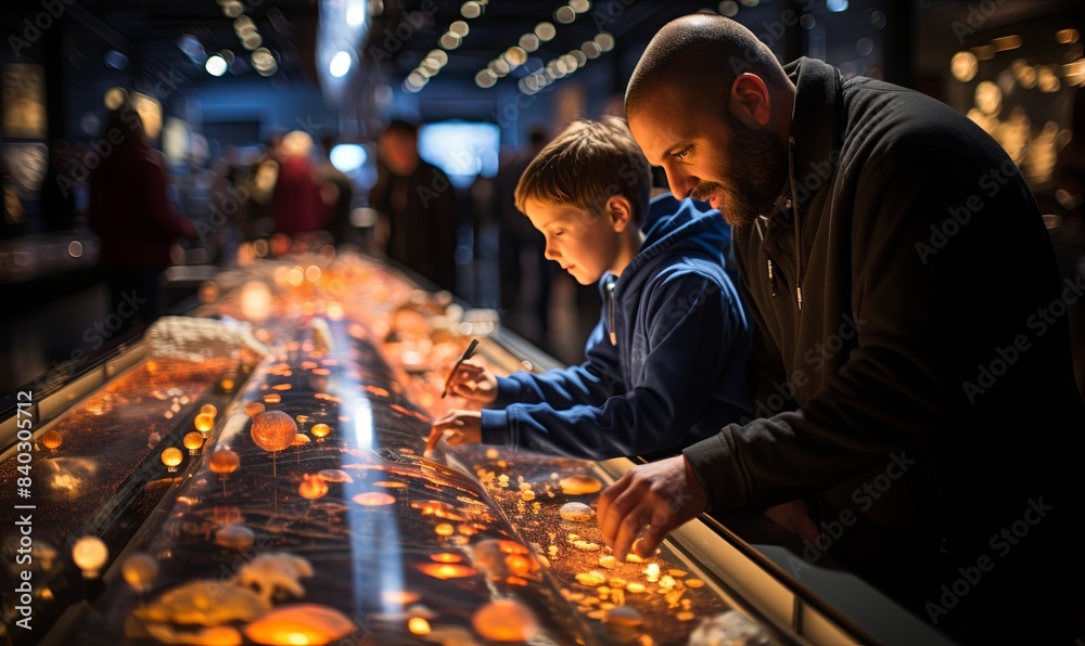 Man and Boy Observing Display of Candles Man and Boy Observing Display of Candles