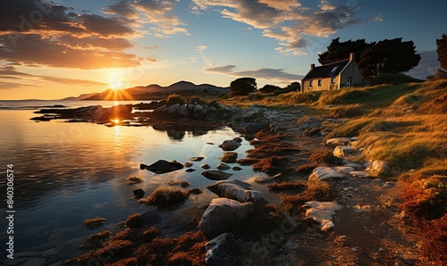 Sun Setting Over Water at Shore