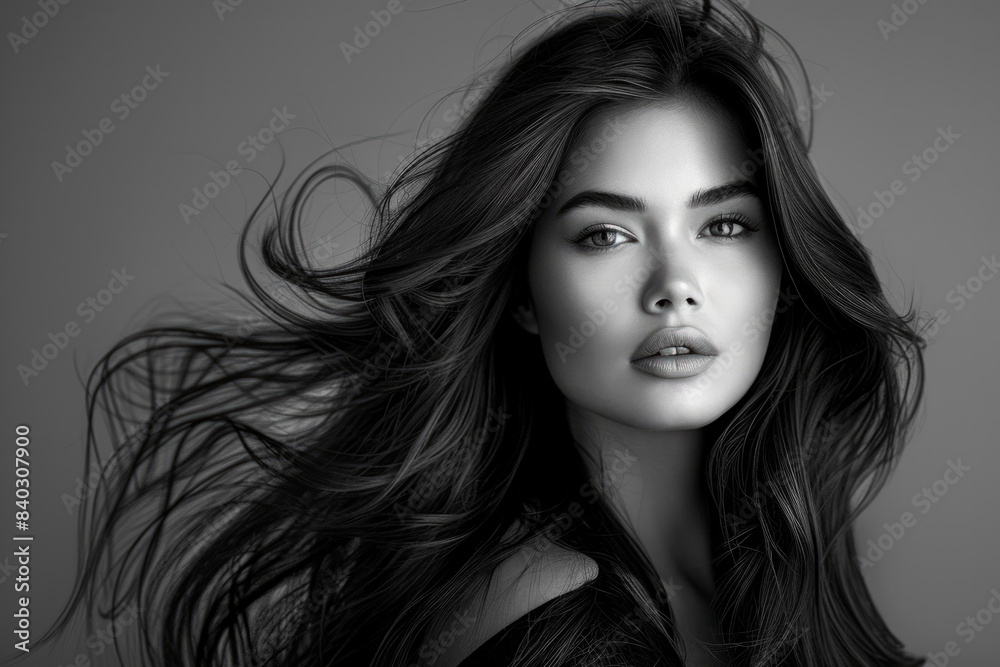 Naklejka premium Fashion portrait of a young brunette woman with long hair