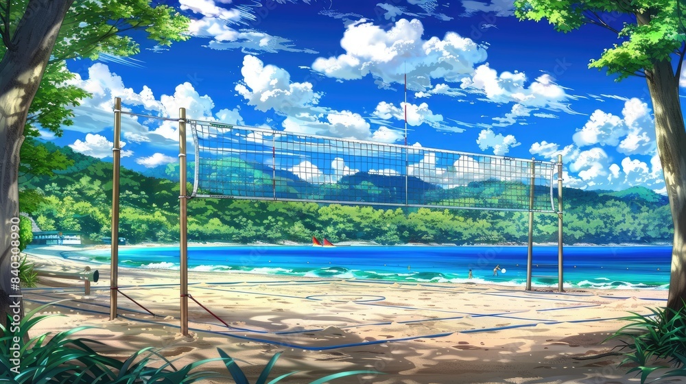 Naklejka premium A Tranquil Beachside Volleyball Court