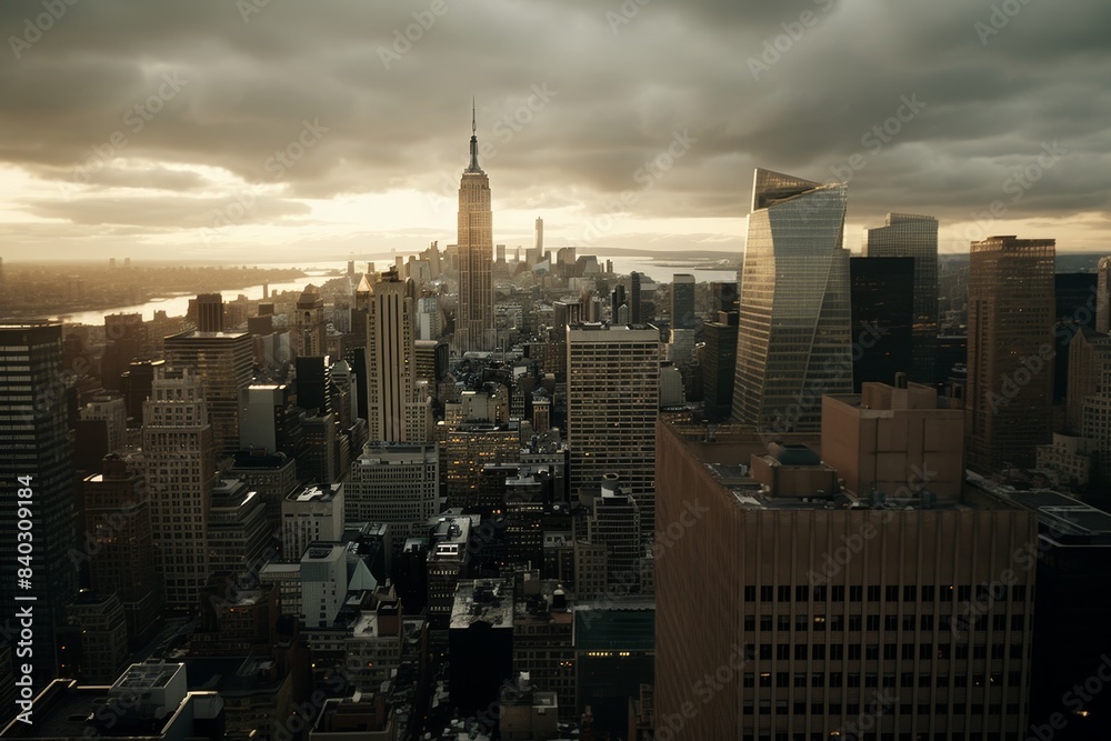 Obraz premium Aerial view of modern metropolis, captured from very high altitude, urban cityscape background