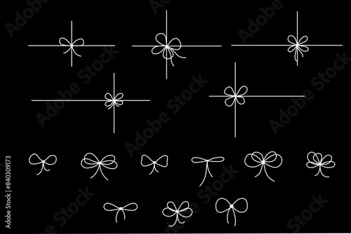 Gift bow icon. Ribbon with knot vector line drawings set. Outline minimal tie hand drawn sketch isolated on white