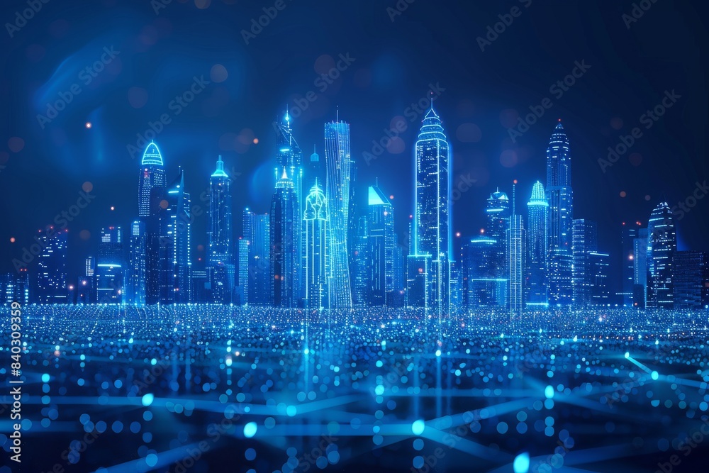 glowing blue connected polygonal lines of dubai city in futuristic glowing blue connected polygonal lines of dubai city in futuristic