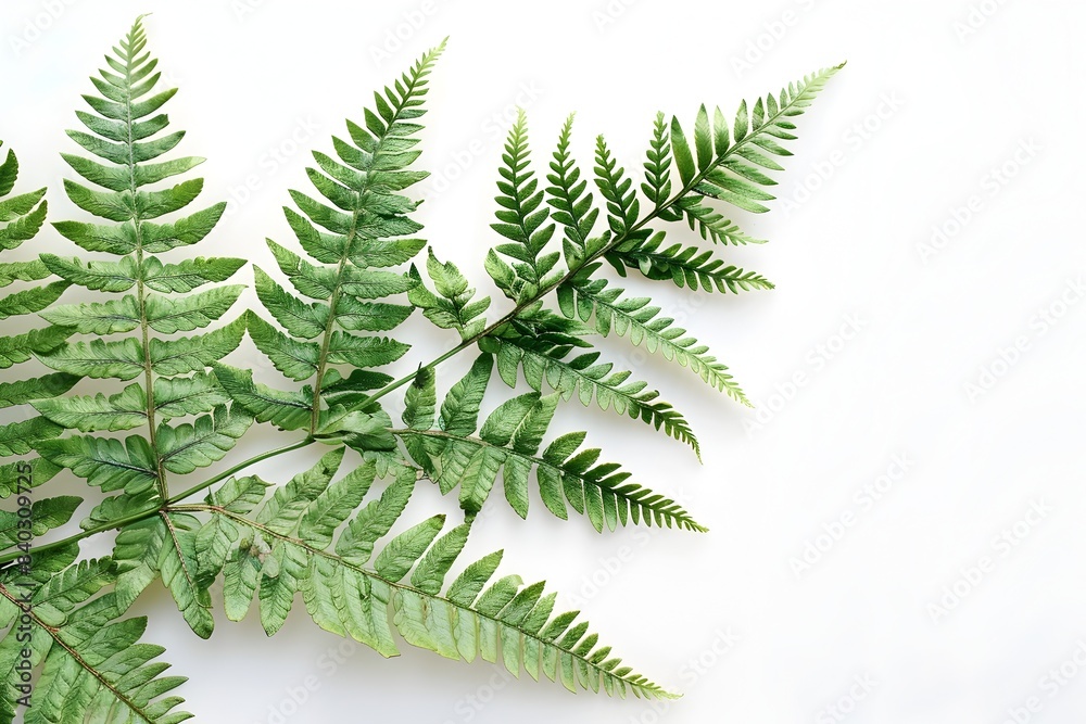 Delicate Fern Frond with Intricate Botanical Details on White Background Delicate Fern Frond with Intricate Botanical Details on White Background