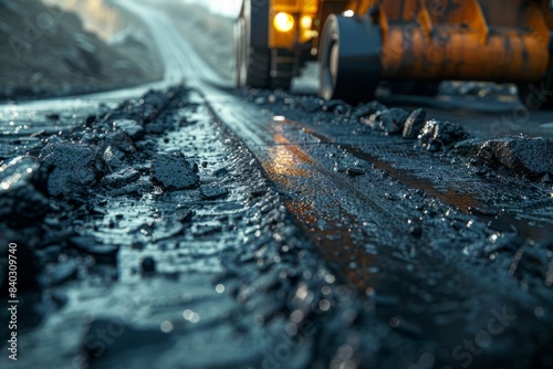 Laying asphalt on the highway, repairing the surface