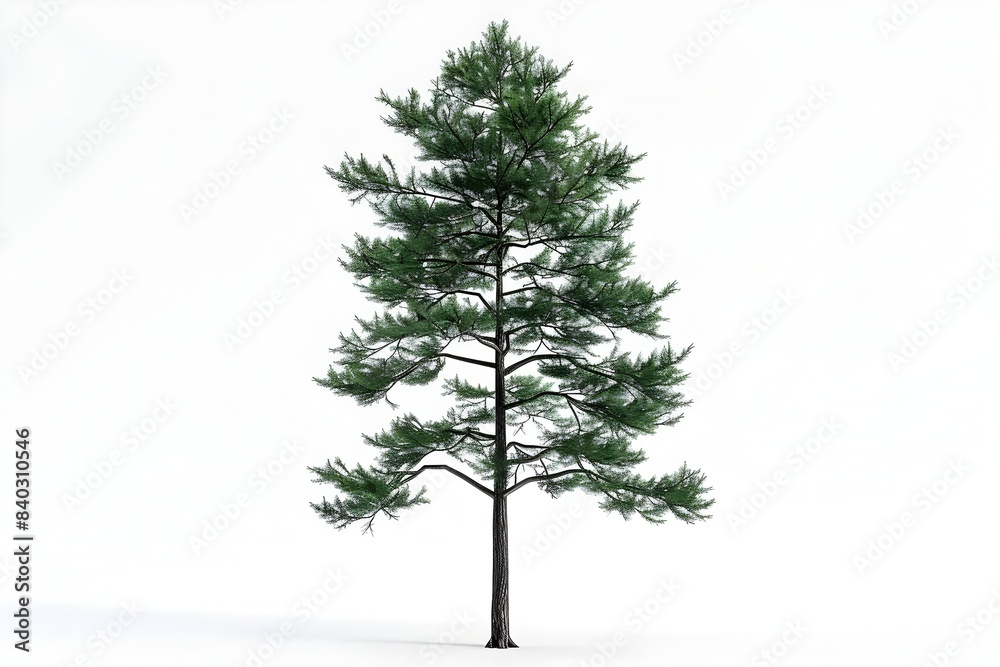 Tall Slender Pine Tree with Defined Branches on White Background Tall Slender Pine Tree with Defined Branches on White Background