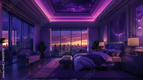 illustration of luxury penthouse bedroom at night  © MochSjamsul