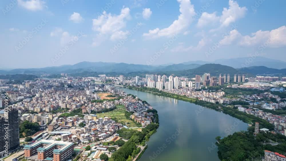 Aerial time-lapse scenery of Zengjiang River, Zengcheng District, Guangzhou, China Aerial time-lapse scenery of Zengjiang River, Zengcheng District, Guangzhou, China
