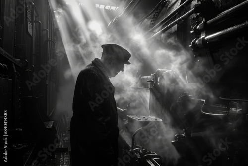 Locomotive Engineer Inspecting Steam Engine