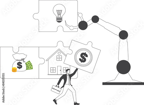 Puzzles Automation robot arm machine Businessman