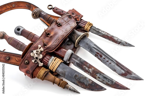Photo of a Pirate s Bandolier Holding Several Daggers on White Background photo