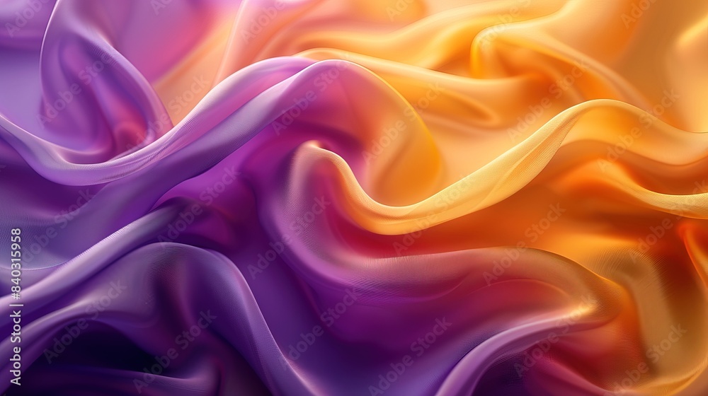 Abstract Background with 3D Wave Bright Gold and Purple Gradient Silk Fabric